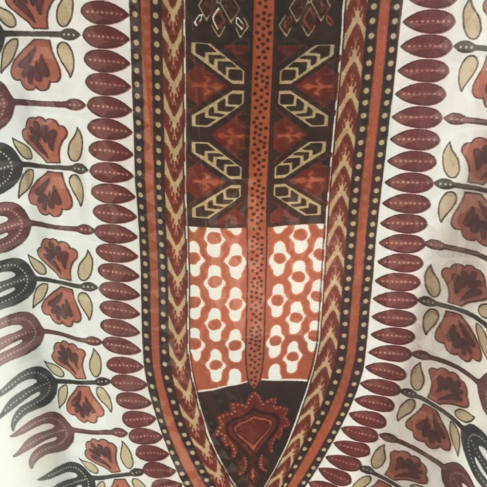 AGACI Vintage Sheer Caftan Top brown rust in a Tribal print One Size - Picture 3 of 6